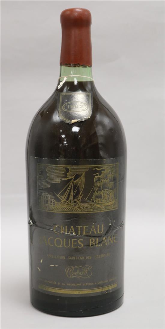 One super magnum (250cl) of Chateau Jacques Blanc, St Emilion, 1962, limited cuvee, no. 007136/10000.